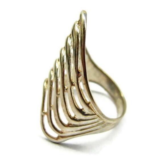 sz 8 3/4 Multi Layered Open Cut Rope Gold Tone Sterling Silver 925 Patina Ring - Picture 12 of 12